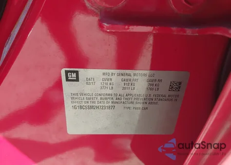 2017 Chevrolet Cruze Ls Auto from USA, damaged, VIN 1G1BC5SM2H7231877